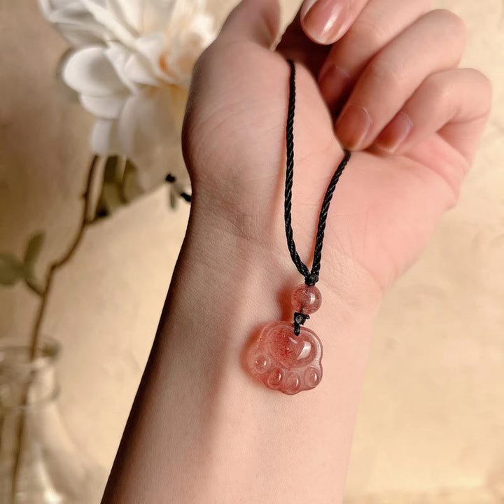 Colgante de collar curativo con garra de gato preciosa de cuarzo fresa con Buddha Stones - image 11