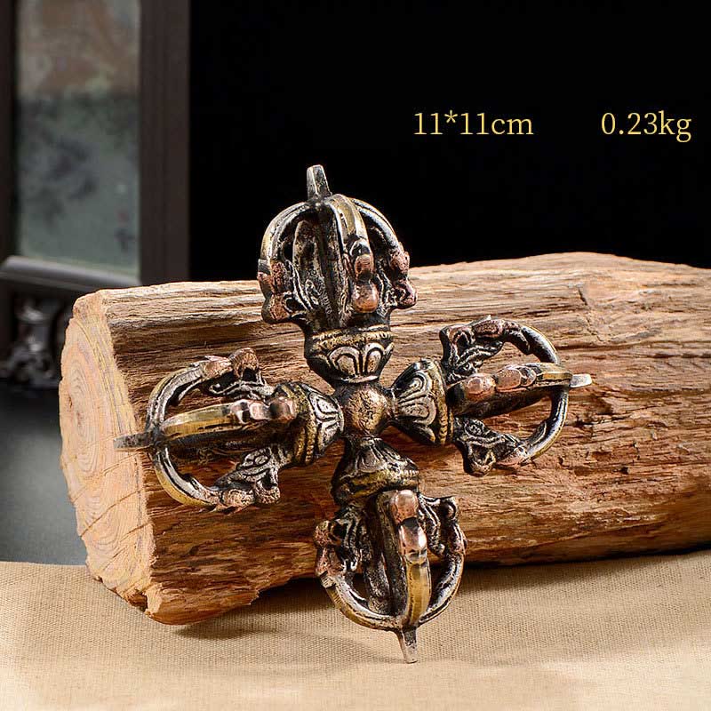 Tibetano hecho a mano 5 puntas doble Dorje cobre hierro Thunderbolt fuerza Vajra