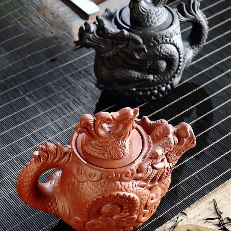 Tetera de cerámica Dragon Phoenix vintage