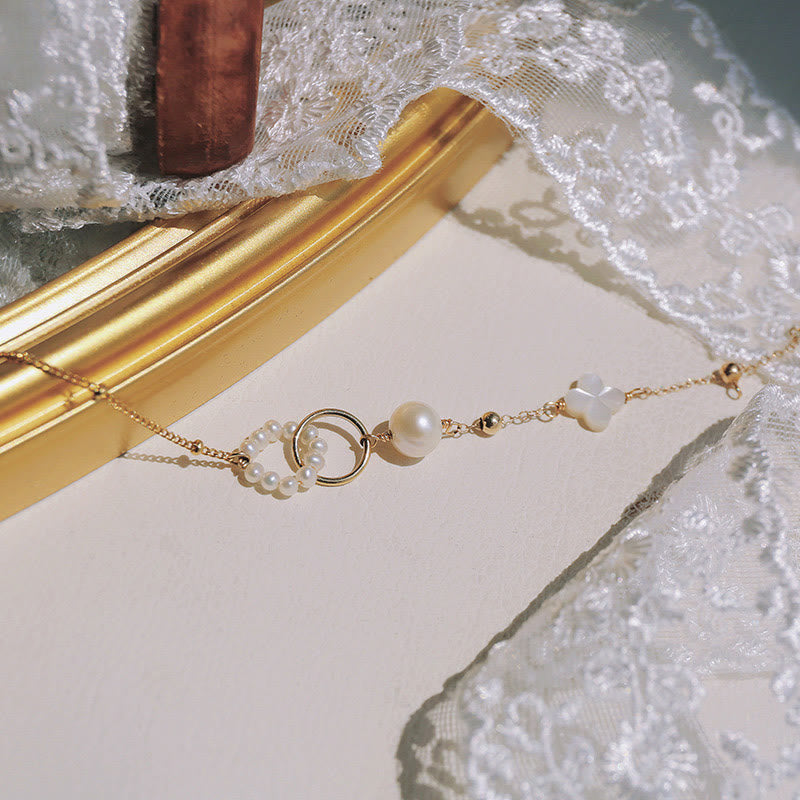 Pulsera de cadena curativa con doble hebilla de paz y perlas chapadas en oro de 14 quilates con Buddha Stones