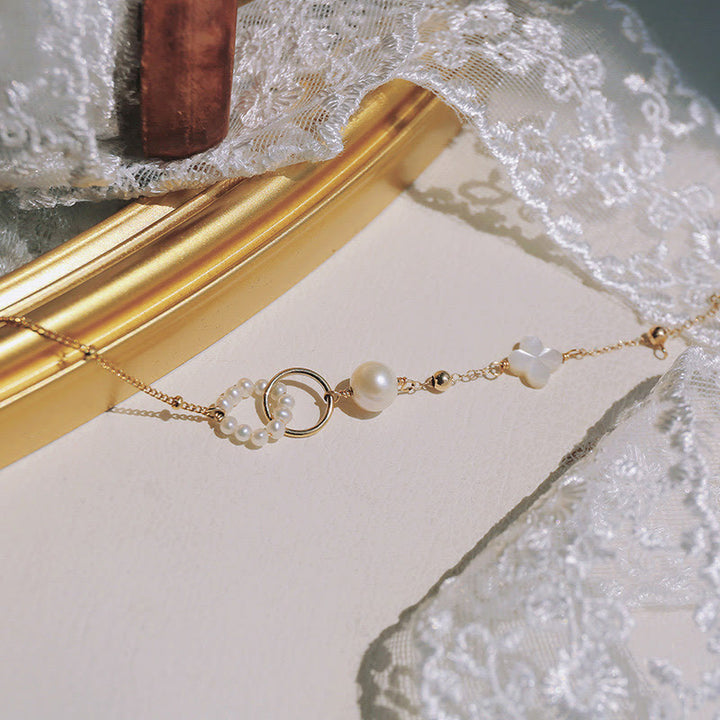 Pulsera de cadena curativa con doble hebilla de paz y perlas chapadas en oro de 14 quilates con Buddha Stones