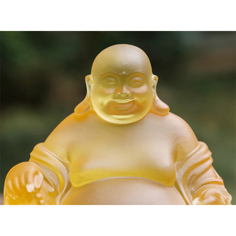 Buddha Stones hechas a mano, estatuilla de Buda sonriente, pieza de arte de cristal Liuli, estatua de riqueza, decoración del hogar