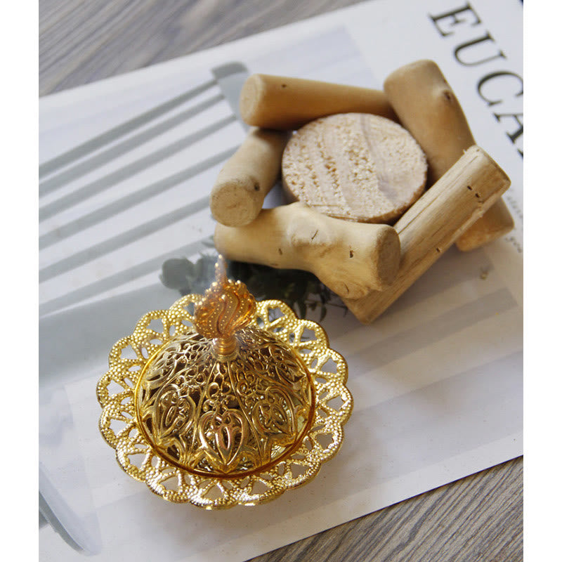 Mini quemador de incienso curativo de aleación de oro con decoración del hogar de posavasos de madera