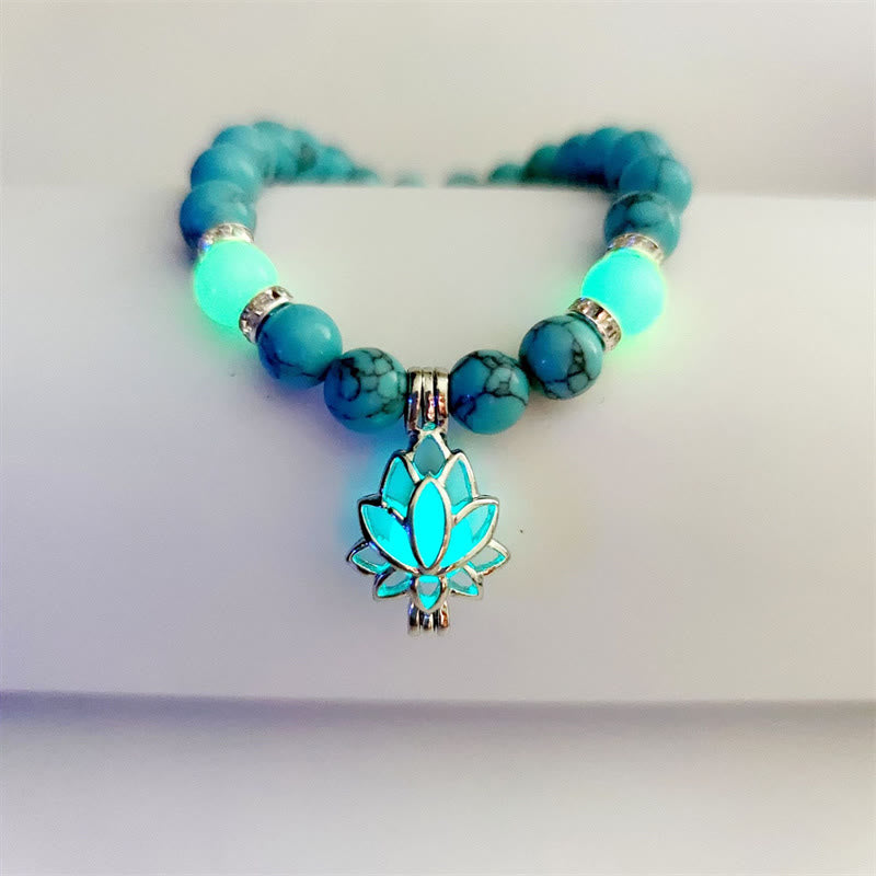Pulsera de protección de loto con cuentas luminosas de piedra brillante turquesa tibetana de Buddha Stones