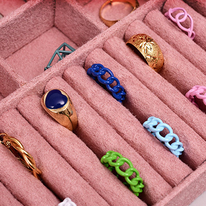 Caja organizadora de joyas de diseño Simple con Buddha Stones, caja de almacenamiento de joyas de dos capas, caja de franela con cerradura - image 12