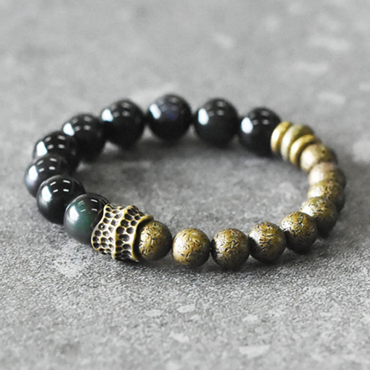 Pulsera de transformación positiva con cuentas de cobre y obsidiana arcoíris de Buddha Stones