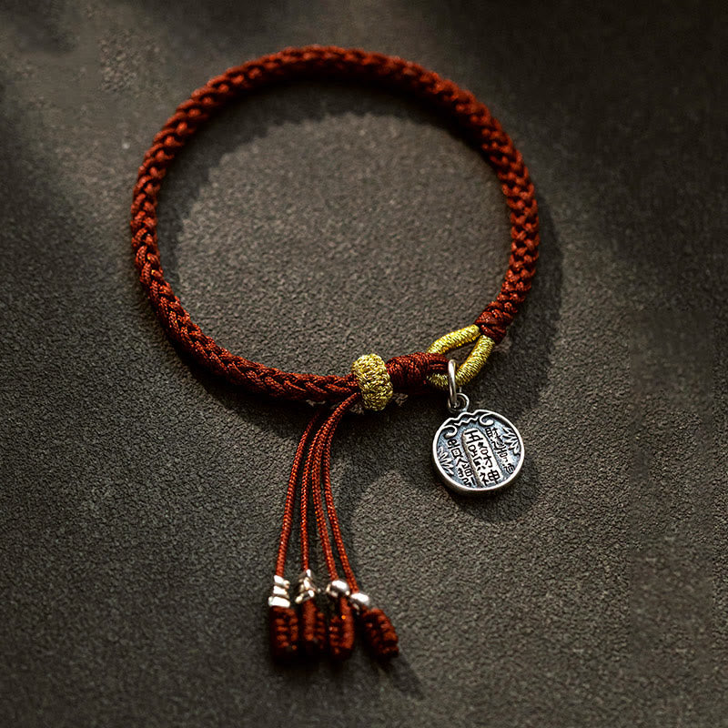 Pulsera trenzada de plata de ley 925 hecha a mano con Buddha Stones , cinco direcciones, dioses de la riqueza, protección de la suerte - 17-19 cm - image 0