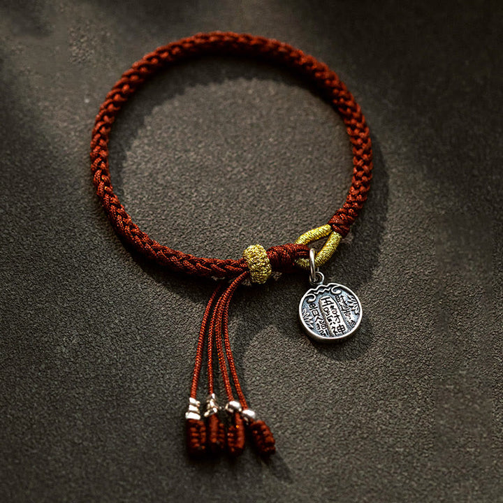 Pulsera trenzada de plata de ley 925 hecha a mano con Buddha Stones , cinco direcciones, dioses de la riqueza, protección de la suerte - 17-19 cm - image 0