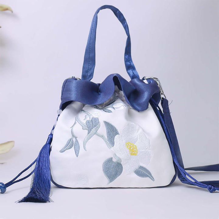 Buddha Stones Suzhou Bordado Camelia Magnolia Peonía Loto Seda Bolso Bandolera Bolso Bandolera Bolso