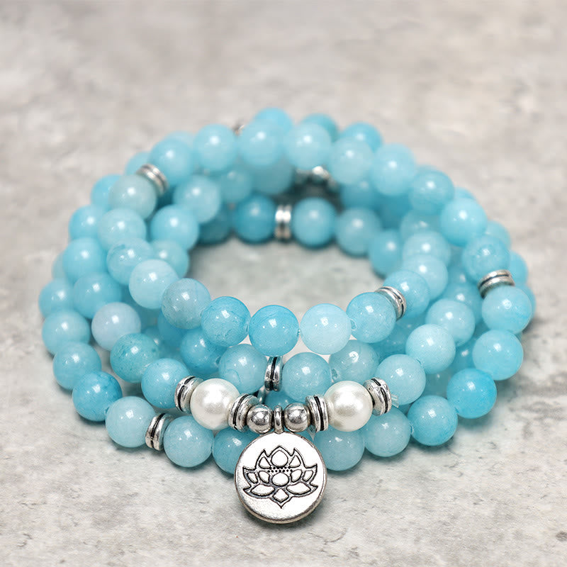 Buddha Stones Pulsera de Mala de Loto Curativo de Piedra Amazonita Natural - image 1