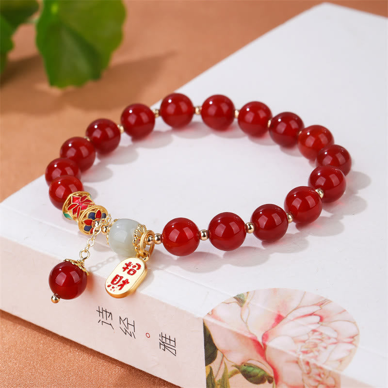 Pulsera con dije de bendición de la fortuna de confianza de Jade de ágata roja Natural