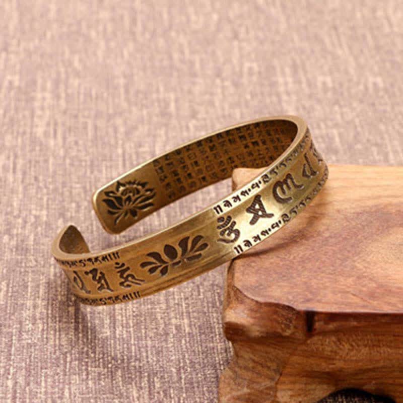 Buddha Stones 2 uds Om Mani Padme Hum dragón Fénix cobre cuero paz brazalete pulsera