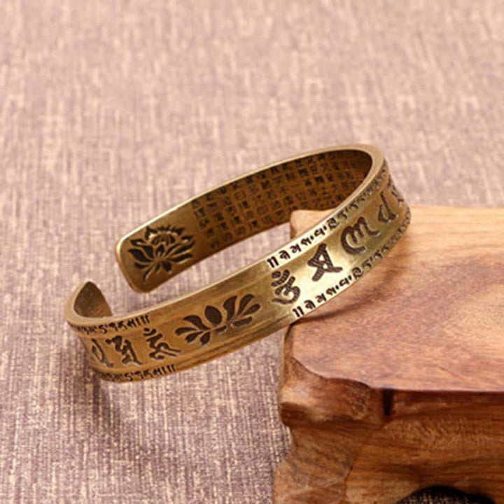 Buddha Stones 2 uds Om Mani Padme Hum dragón Fénix cobre cuero paz brazalete pulsera