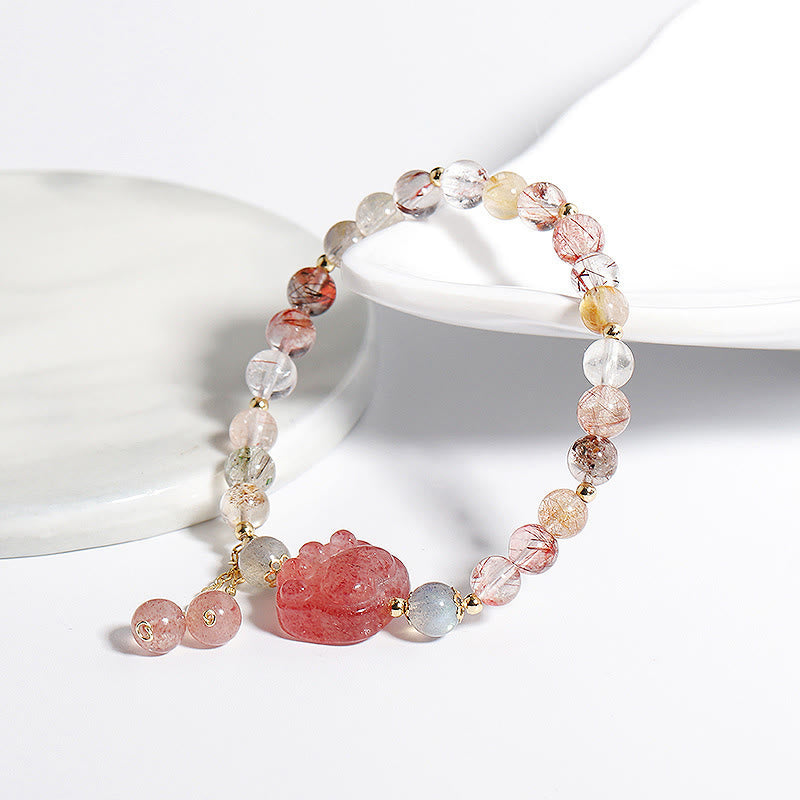 Buddha Stones Cuarzo Fresa Natural Garra de Pata de Gato Pulsera de Amor de Piedra Lunar de Cuarzo Rutilado Colorido - image 4