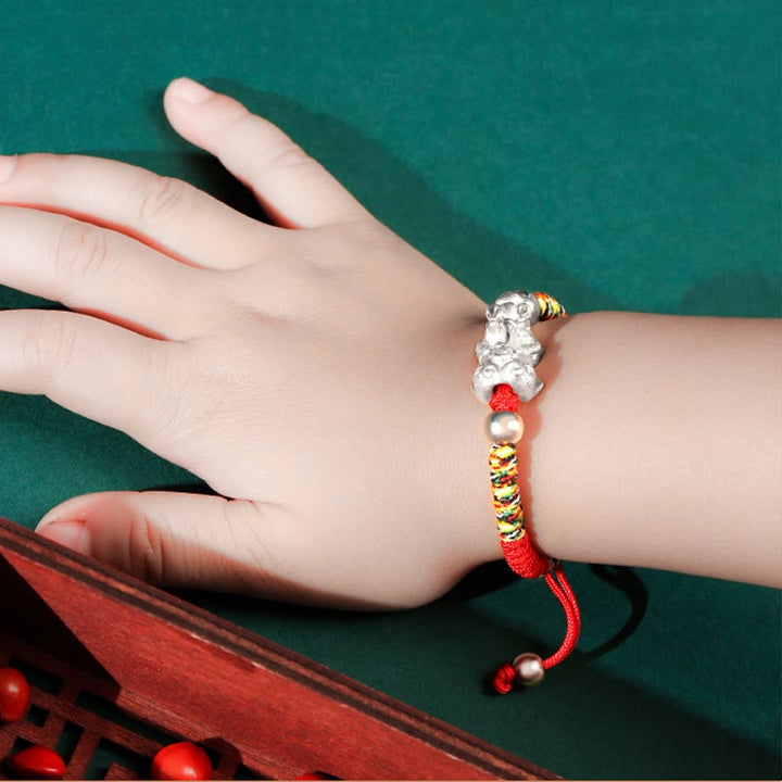 Pulsera de plata de ley 999 con Buddha Stones PiXiu Wealth King Kong con nudo trenzado para niños - image 11
