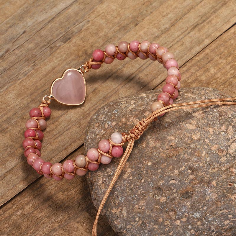Pulsera curativa de corazón de amor de rodonita natural
