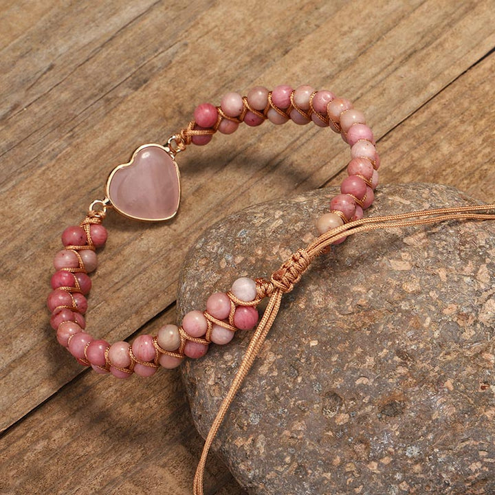 Pulsera curativa de corazón de amor de rodonita natural