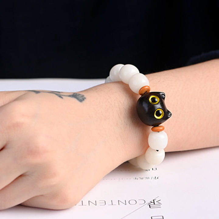 Buddha Stones, semillas naturales de Bodhi, hoja pequeña, sándalo rojo, madera de ébano, pulsera de sabiduría de gato de la suerte - image 14