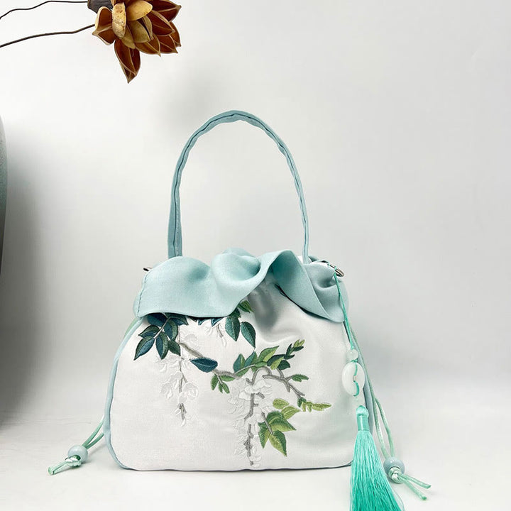 Buddha Stones Suzhou Bordado Camelia Magnolia Peonía Loto Seda Bolso Bandolera Bolso Bandolera Bolso