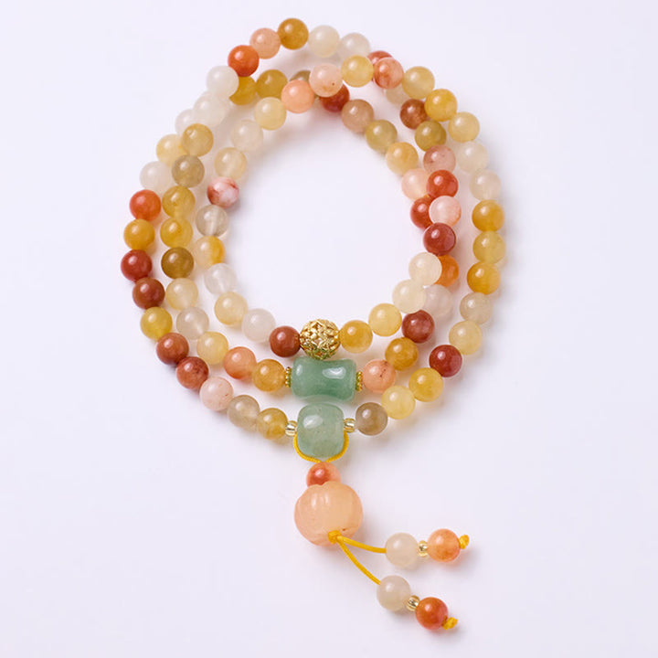 Pulsera de triple envoltura con Buddha Stones, seda dorada Natural, Jade, calabaza, riqueza, suerte