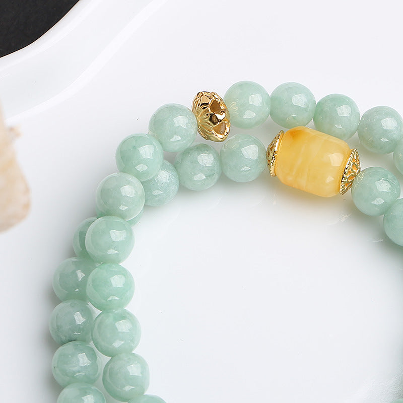 Pulsera de plata de ley 925 con Buddha Stones, jade natural, ámbar, mariposa, suerte y abundancia