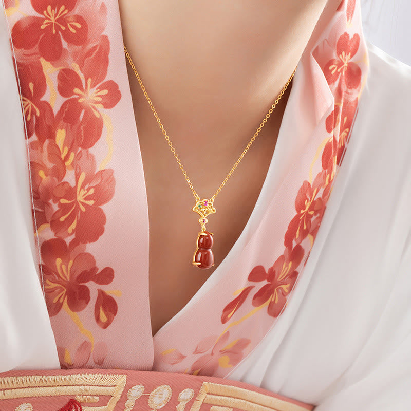 Juego de pendientes con colgante de collar y pulsera de confianza con Buddha Stones, Plata de Ley 925, ágata roja, calabaza, nubes propicias