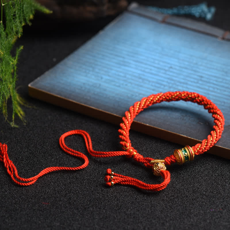 Pulsera de cuerda colorida con cuentas de rueda de oración de la suerte hecha a mano tibetana con Buddha Stones