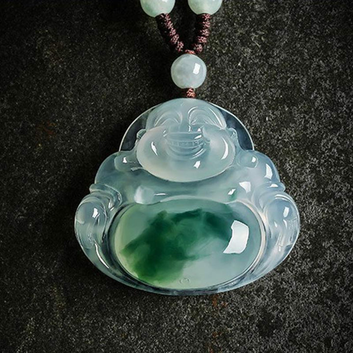 Colgante de collar de suerte de jade cian de Buda