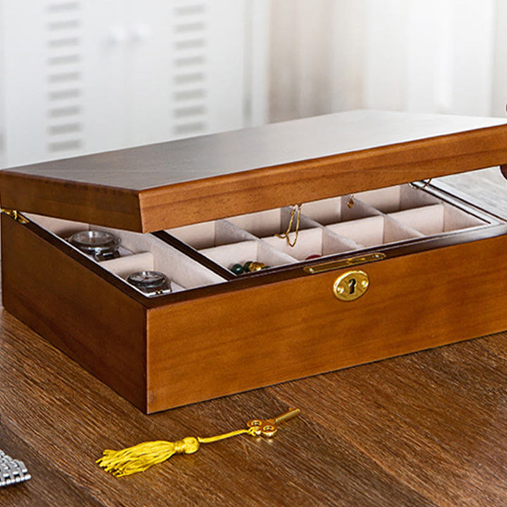 Caja de joyería de madera vintage con Buddha Stones, caja de almacenamiento de joyería de madera maciza de dos capas