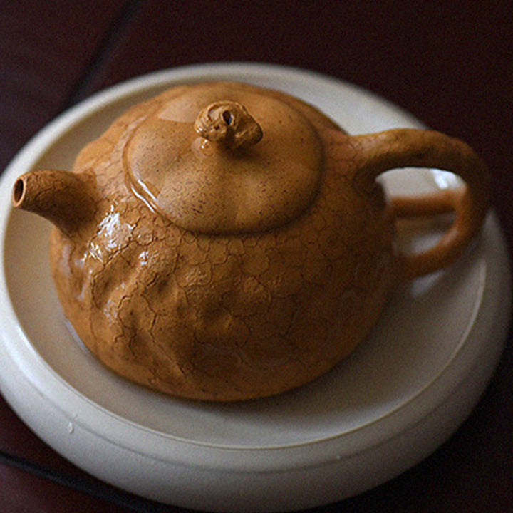 Tetera de kungfú de arcilla púrpura con textura de árbol Vintage hecha a mano con Buddha Stones 220ml