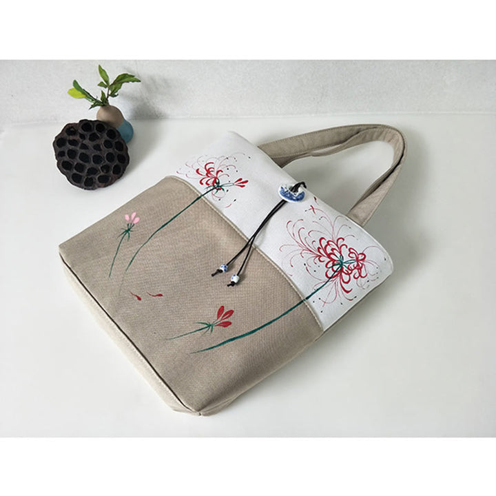 Bolso de hombro de gran capacidad con bordado de bambú, flor de pera, ciruelo, flor de melocotón, bolso de mano