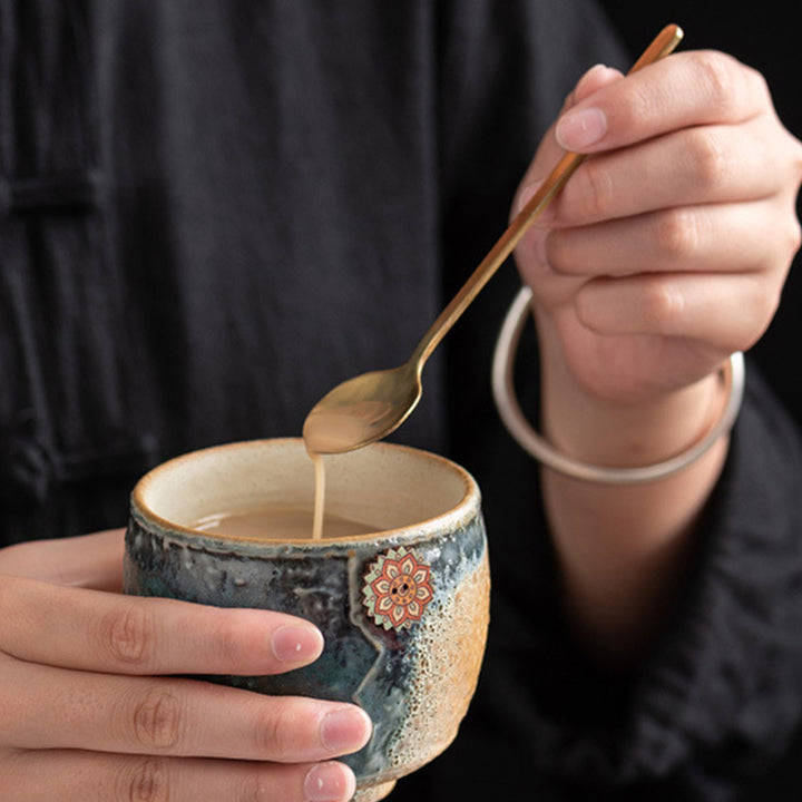 Taza de café de cerámica con cambio de horno de girasol de Buddha Stones , taza de café expreso con leche y té, 250ml