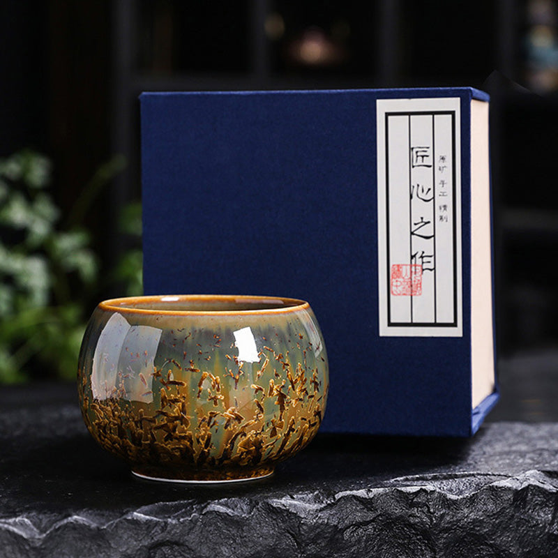 Taza de té de cerámica marrón colorida con Buddha Stones, tazón de té de Kung Fu