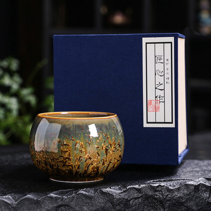 Taza de té de cerámica marrón colorida con Buddha Stones, tazón de té de Kung Fu