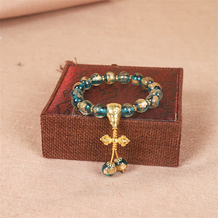 Pulsera de cuentas de fuerza Dorje Vajra de la familia de bestias que tragan oro tibetano con Buddha Stones