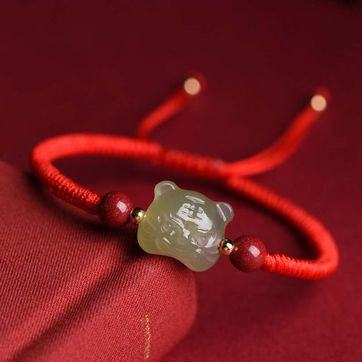 Pulsera de hilo de tigre de la suerte con cinabrio de jade y Buddha Stones