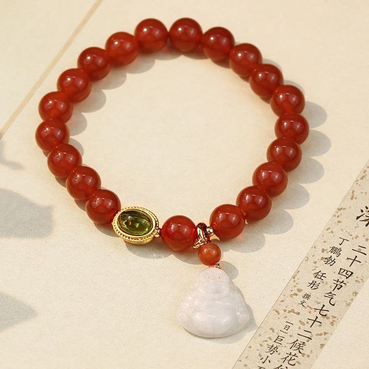 Pulsera de éxito de Buddha Stones con ágata roja natural de piedras de Buda