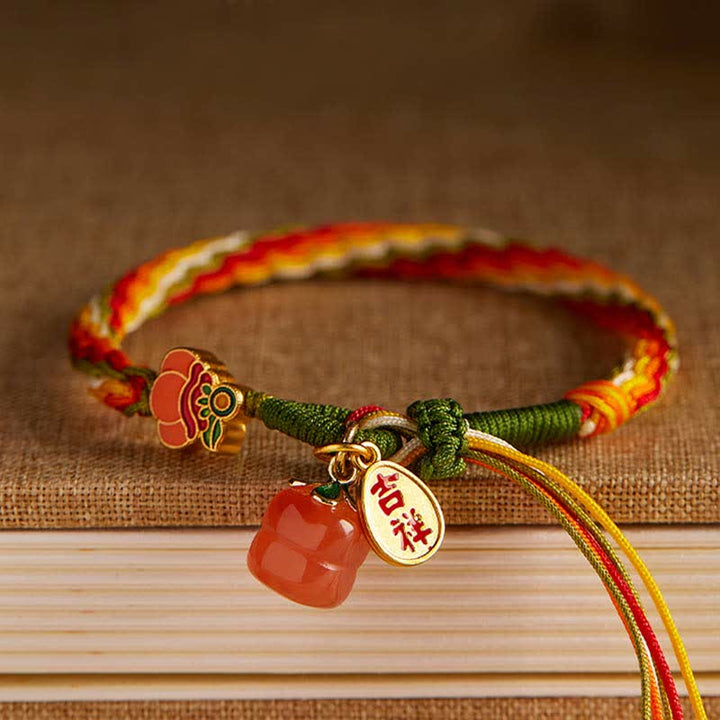 Pulsera de cuerda trenzada con nudo de reencarnación, ágata roja caqui, Buddha Stones