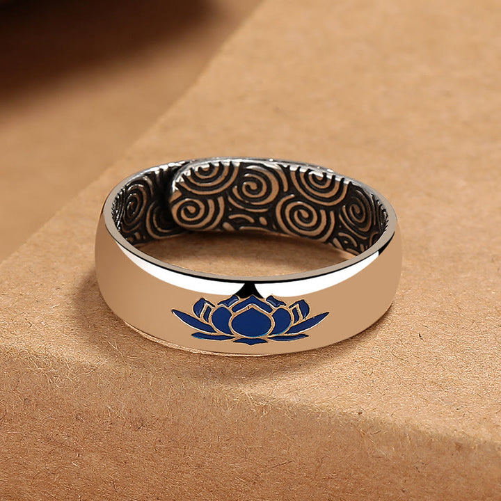 Anillo de iluminación de cobre con nubes auspiciosas de loto azul tibetano con Buddha Stones