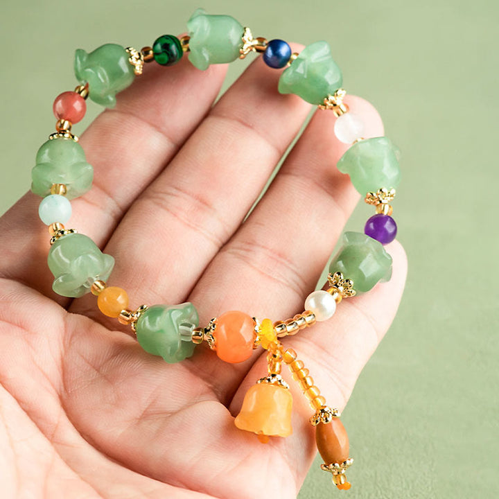Pulsera de la Suerte con Flor de Magnolia y Aventurina Verde con Buddha Stones