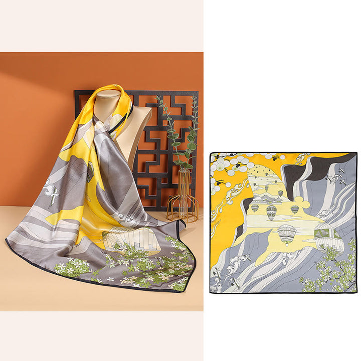 Buddha Stones escena pastoral globo aerostático flor de primavera 100% seda de morera cuello bufanda para el pelo - Globo aerostático amarillo - image 10