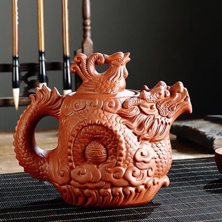 Tetera de cerámica Dragon Phoenix vintage