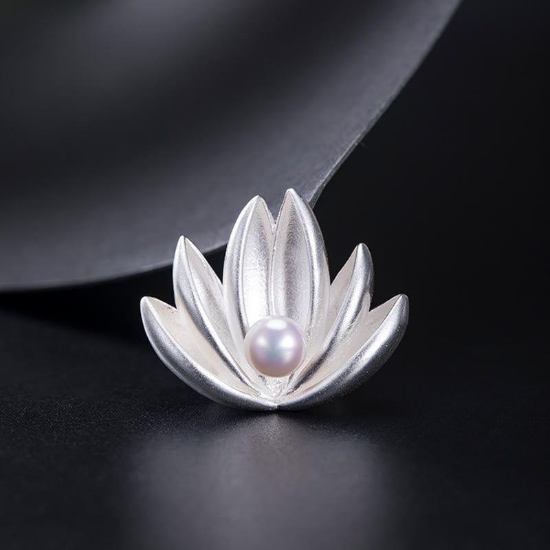 Broche de nuevo comienzo con perlas de flor de loto plateado de Ley 925 con Buddha Stones