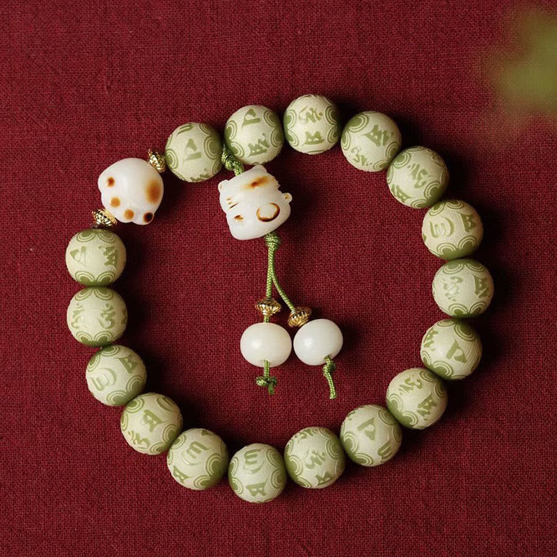 Pulsera de sabiduría grabada con Buddha Stones, semilla de Bodhi verde, pata de gato, Om Mani Padme Hum - image 3