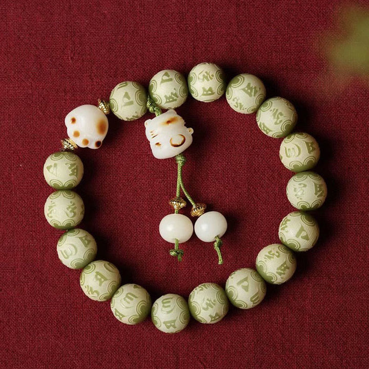 Pulsera de sabiduría grabada con Buddha Stones, semilla de Bodhi verde, pata de gato, Om Mani Padme Hum - image 3