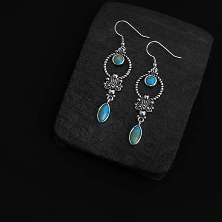 Pendientes colgantes de plata de ley 925 con diseño de gota de agua turquesa vintage