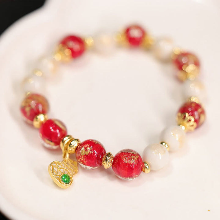 Buddha Stones calabaza dios de la riqueza encanto fortuna Liuli cuentas de vidrio incienso ceniza pulsera de cuentas de porcelana