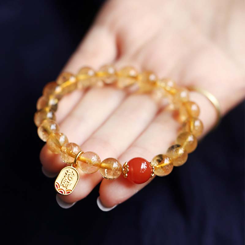 Pulsera con dijes de la fortuna de ágata roja y citrino con Buddha Stones