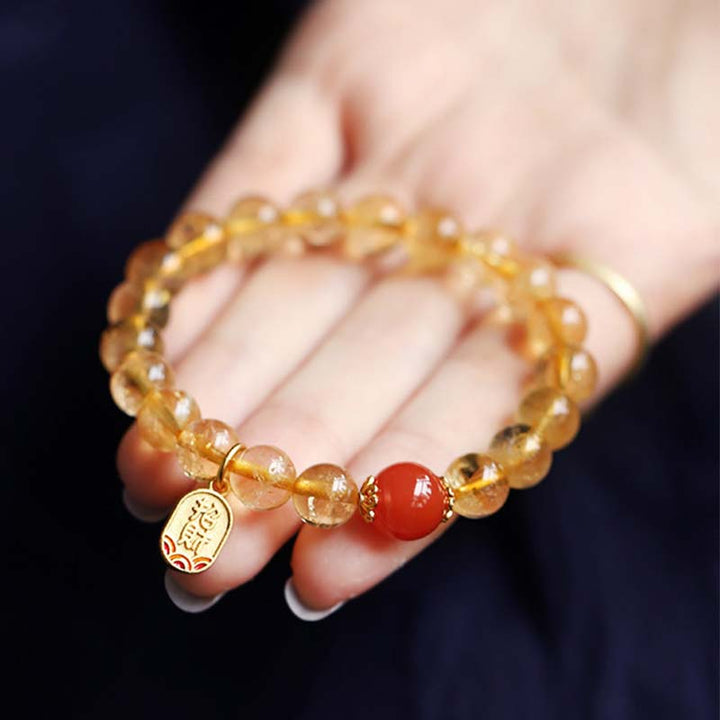 Pulsera con dijes de la fortuna de ágata roja y citrino con Buddha Stones