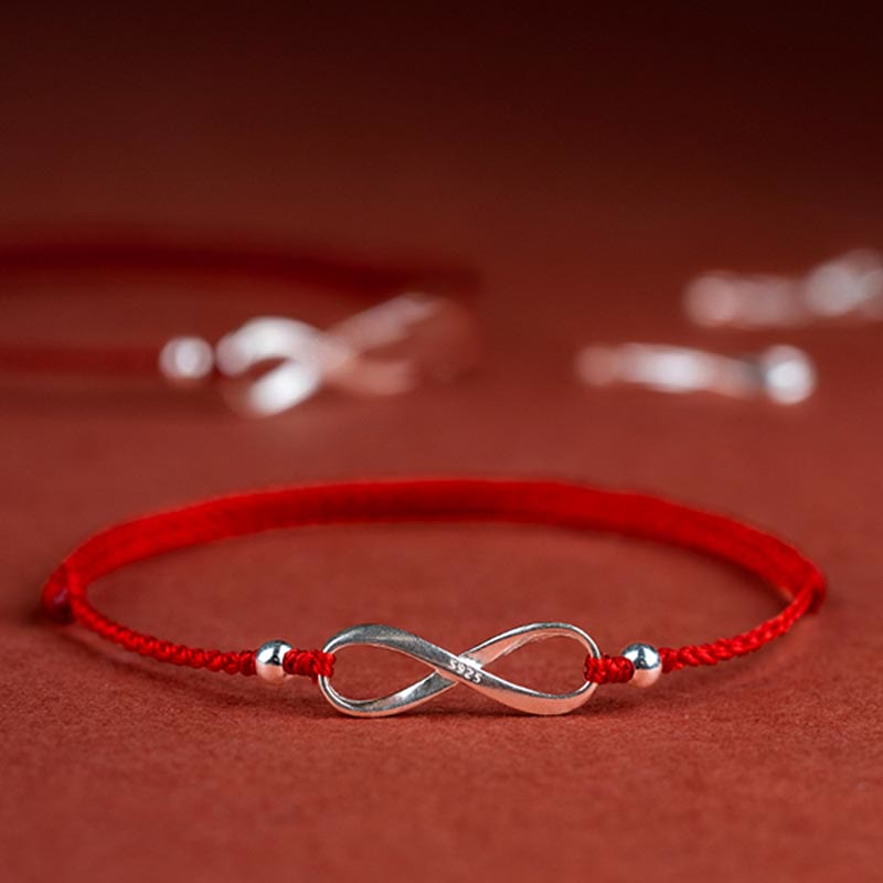 Pulsera tobillera de hilo rojo de la suerte con nudo infinito de plata de ley 925 con Buddha Stones - Rojo - Pulsera (circunferencia de muñeca 15-20 cm) - image 0